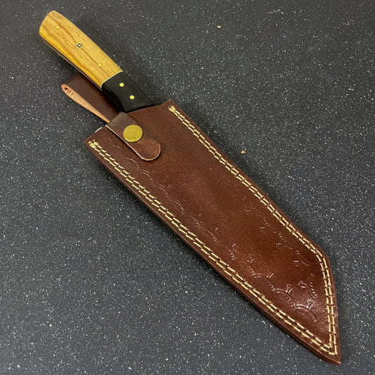 Cuchillo Kiritsuke artesanal Rauka de acero Damasco con 512 capas con funda de cuero