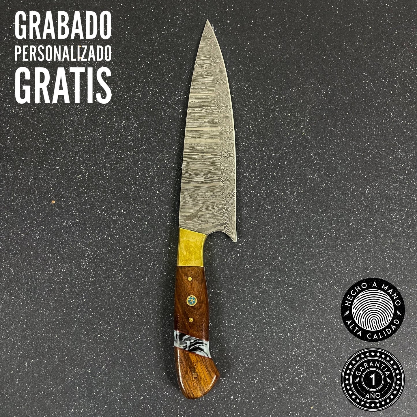 Pack Cuchillo Colico Damasco y Piedra para Afilar Rauka