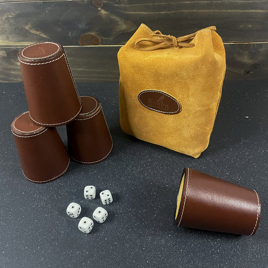 Pack Juegos Estuche de cartas de cuero, 4 Cachos y Dominó