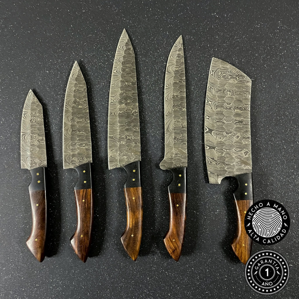 Set de 5 Cuchillos de Cocina de Acero Damasco "Huerquehue"