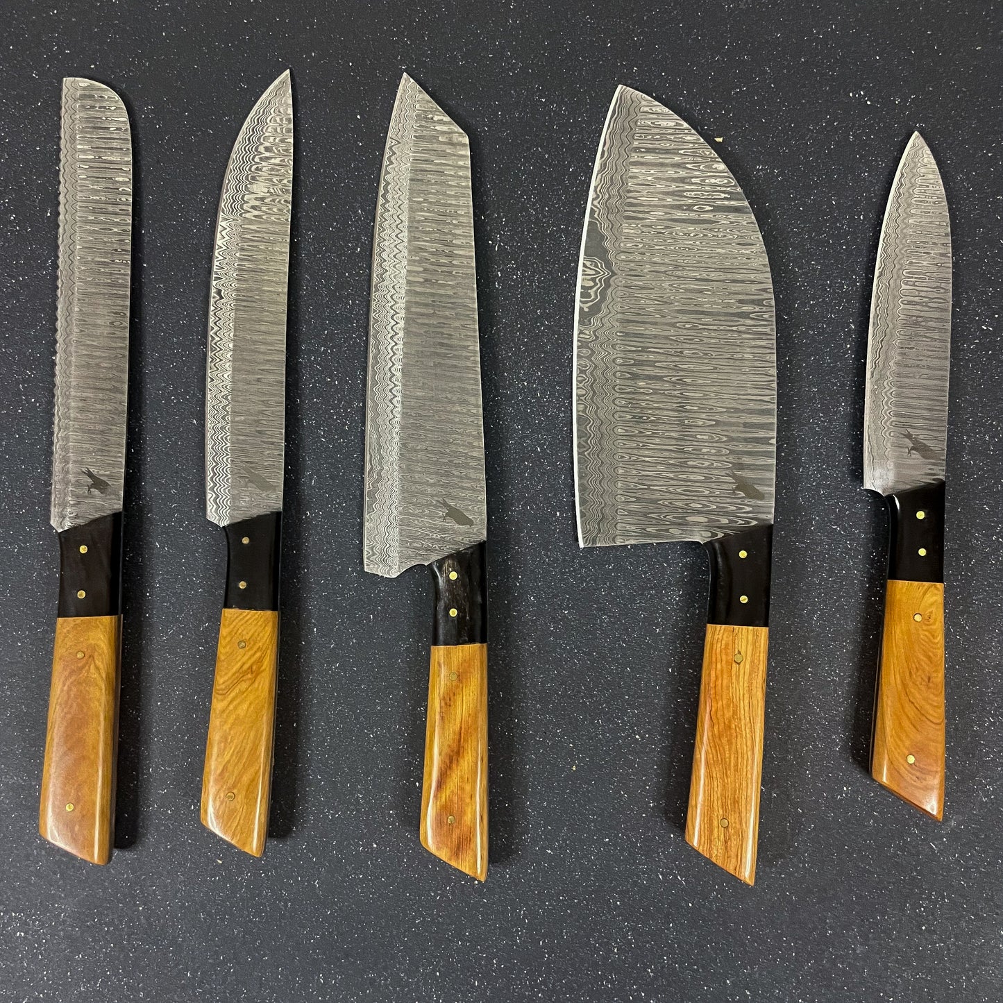 set de 5 cuchillos de cocina de acero damasco