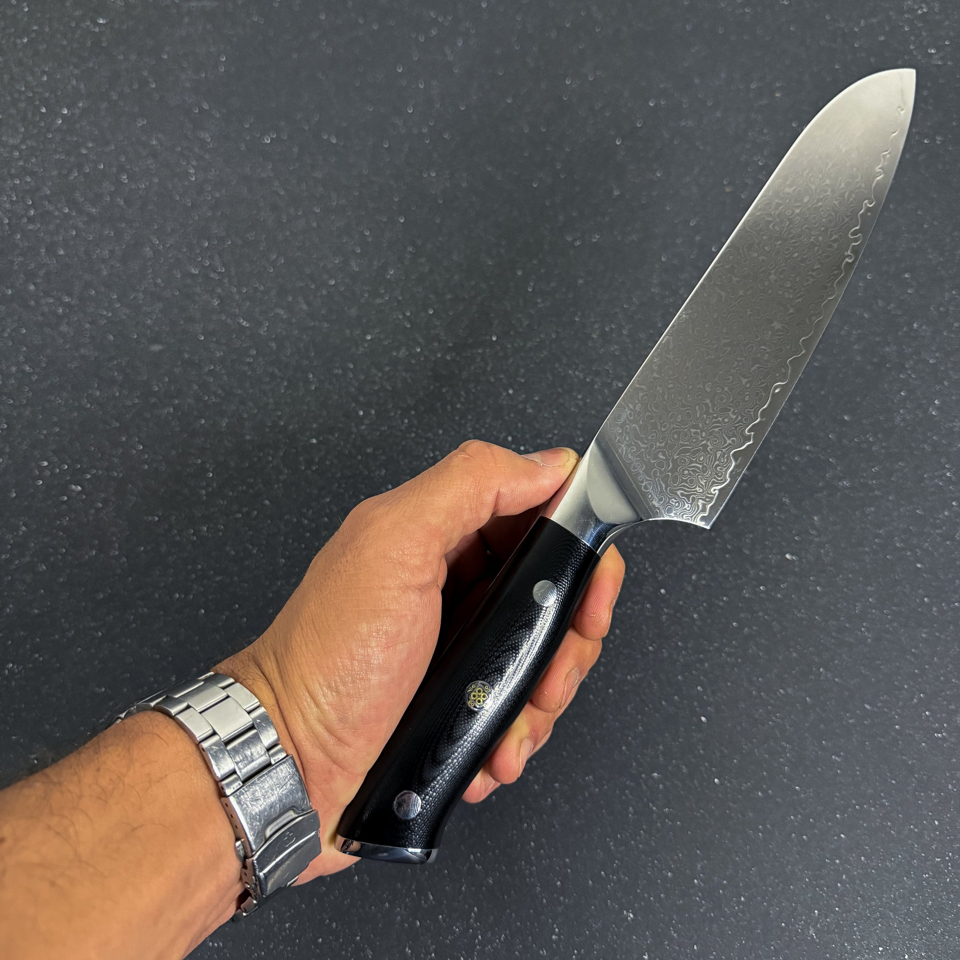 Cuchillo Santoku Rauka Tronador con hoja de acero Damasco y mango G10, ideal para cocina y parrilla