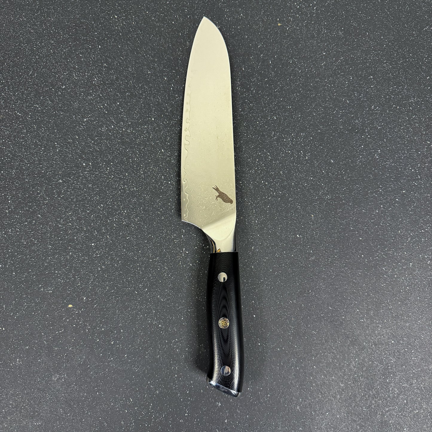 Vista completa del Cuchillo Santoku de Acero Damasco 30cm "Tronador"