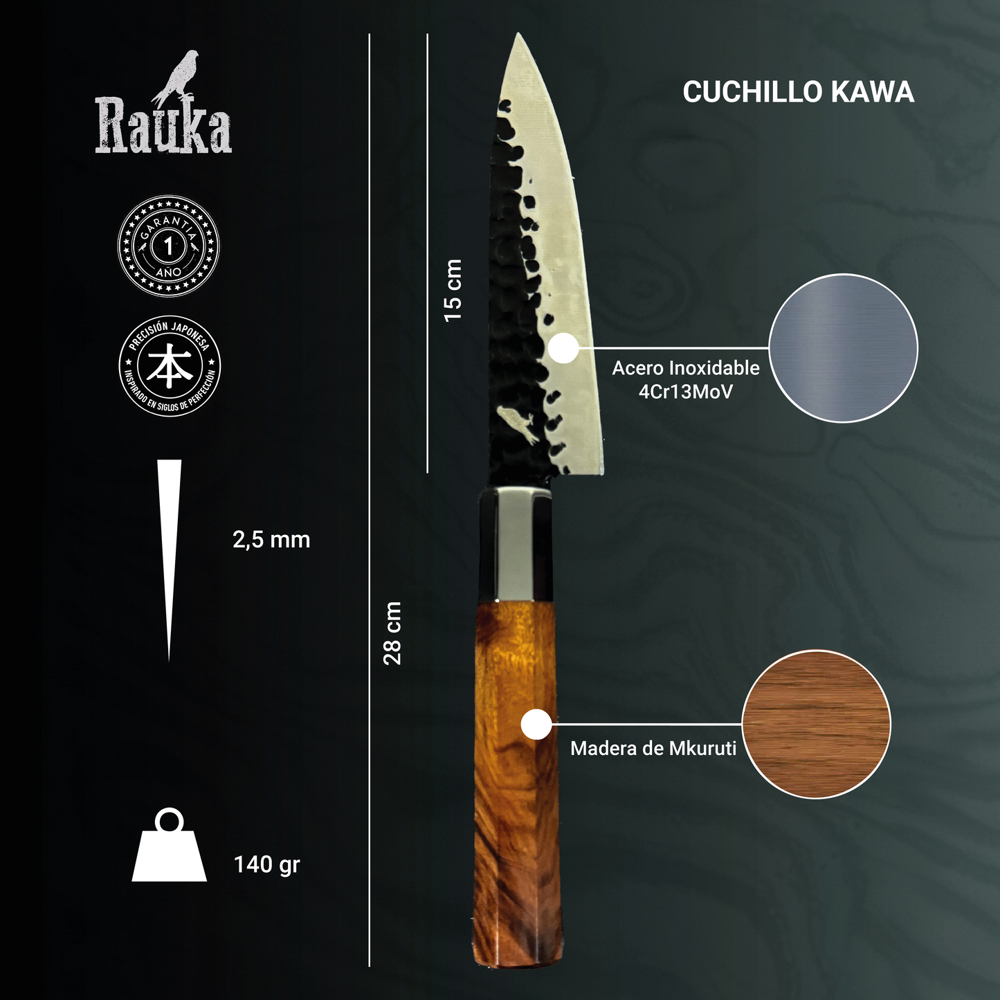 Ficha técnica Cuchillo de Cocina de Acero Inoxidable 28cm "Kawa"