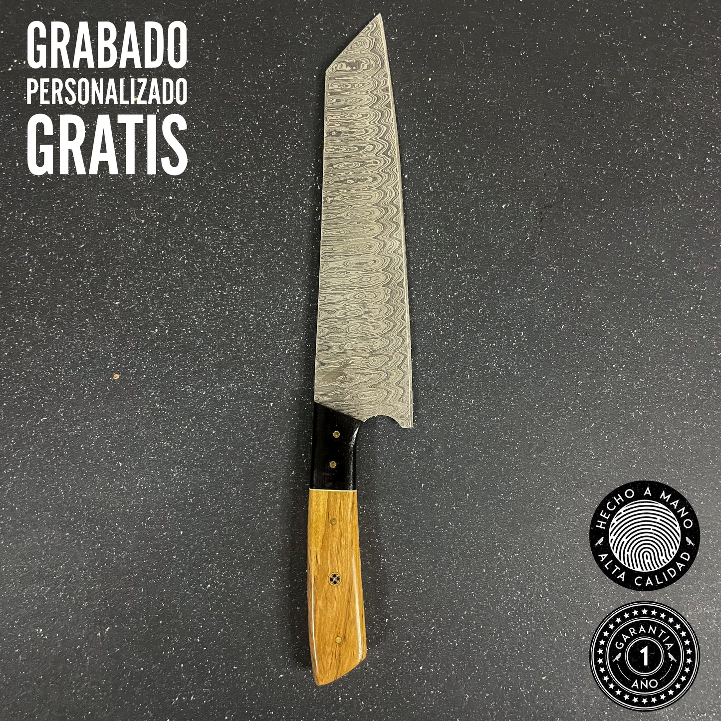 Pack Cuchillo Maihue Damasco y Piedra para Afilar Rauka