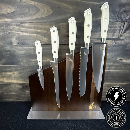 Pack 5 Cuchillos de Cocina + Bloque Magnético "Provincia" / "Leonera" / "Pintor" / "La Paloma" / "Puntilla Blanca"