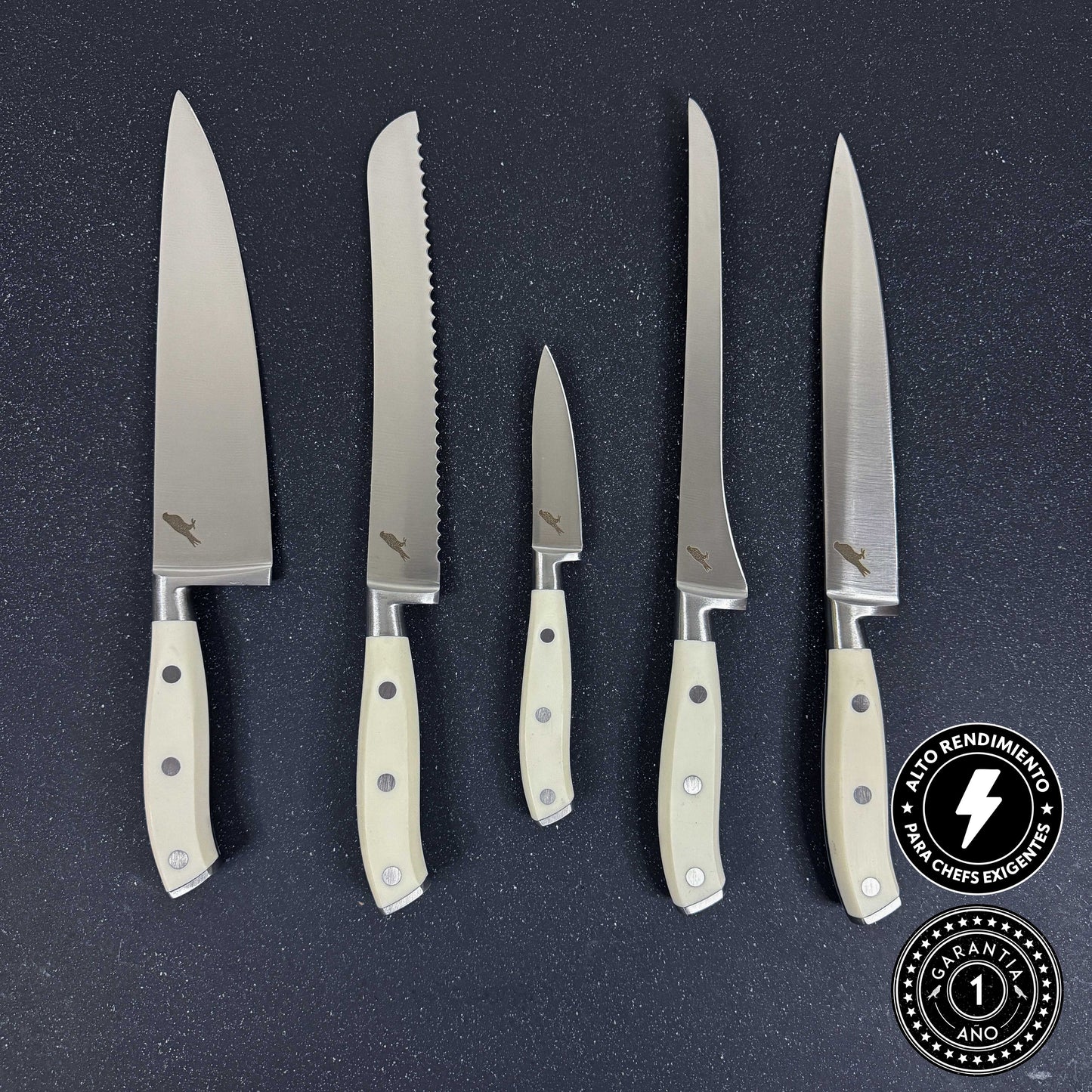 Pack 5 Cuchillos de Cocina + Bloque Magnético "Provincia" / "Leonera" / "Pintor" / "La Paloma" / "Puntilla Blanca"