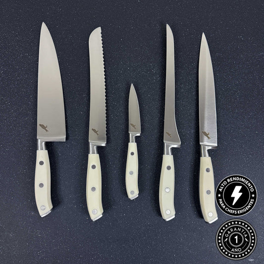 Pack 5 Cuchillos de Cocina + Bloque Magnético "Provincia" / "Leonera" / "Pintor" / "La Paloma" / "Puntilla Blanca"