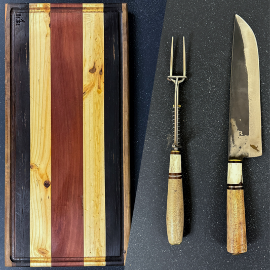 Pack Parrillero Cuchillo 32cm “Culpeo“ + Pincho + Tabla Parrillera de Roble