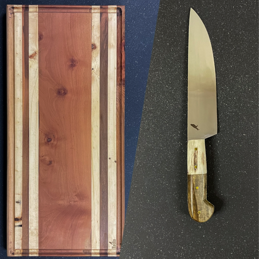 Pack Cuchillo de 33cm "Martín Pescador" + Tabla Parrillera de Roble