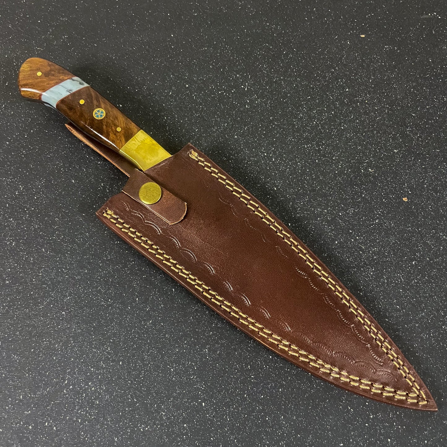 Cuchillo Damasco 32cm "Colico" + Piedra para Afilar 1000/6000 (Suave)