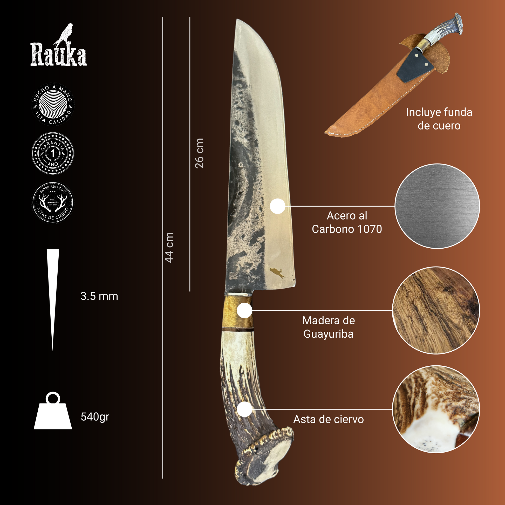 Vista superior del Cuchillo Parrillero 44cm “Ciprés“