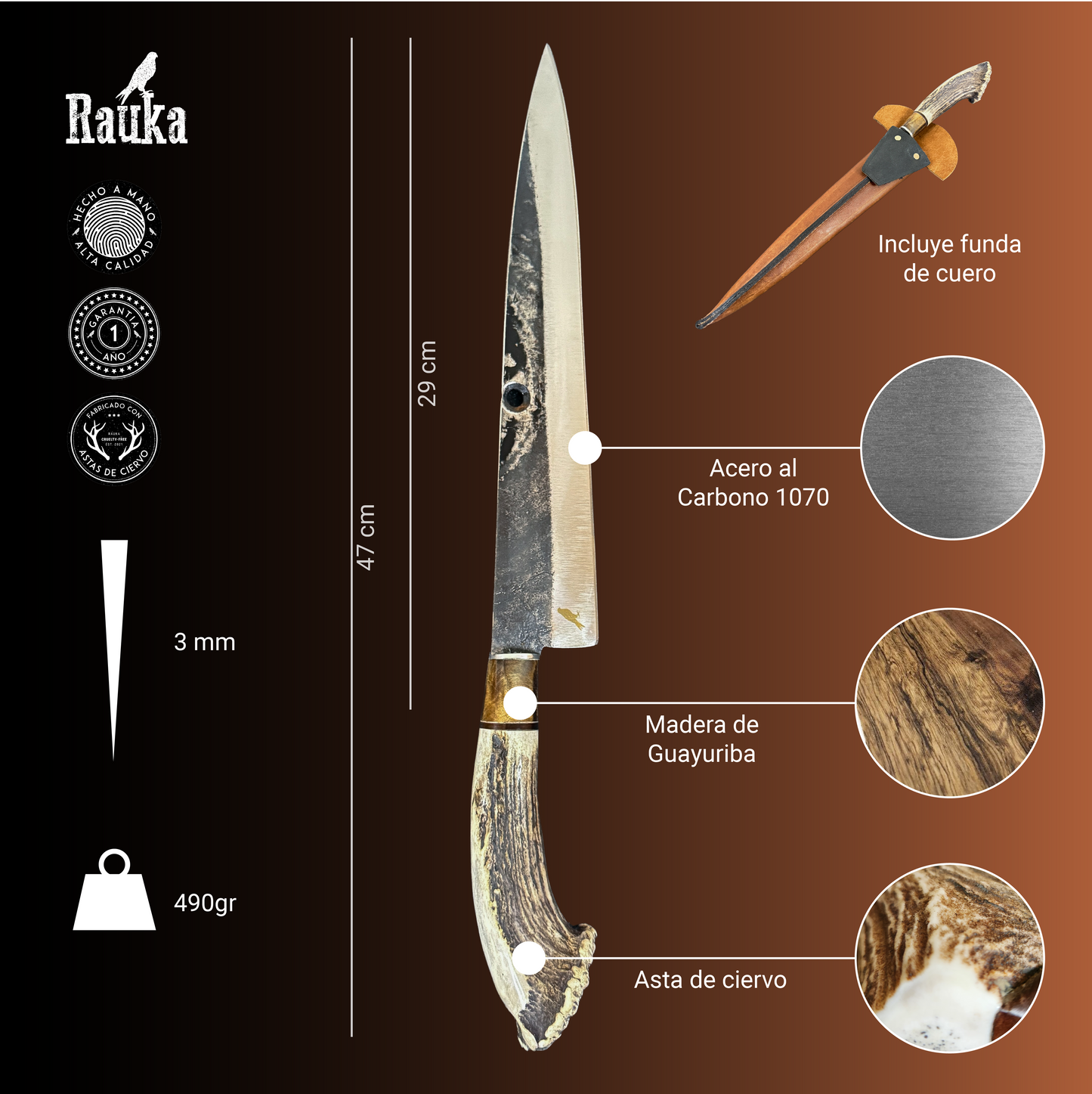 Cuchillo Parrillero 44cm “Ciprés“