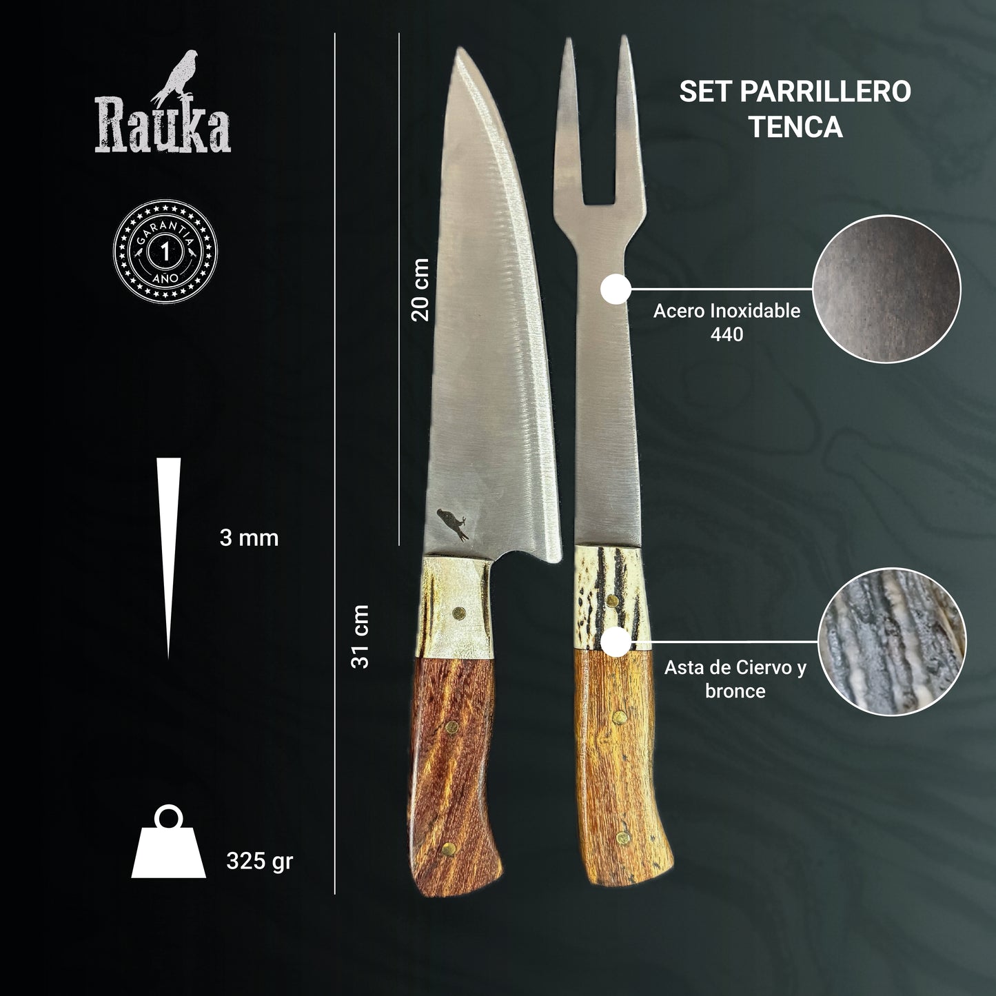 Set Cuchillo Parrillero y Pincho 31cm "Tenca"