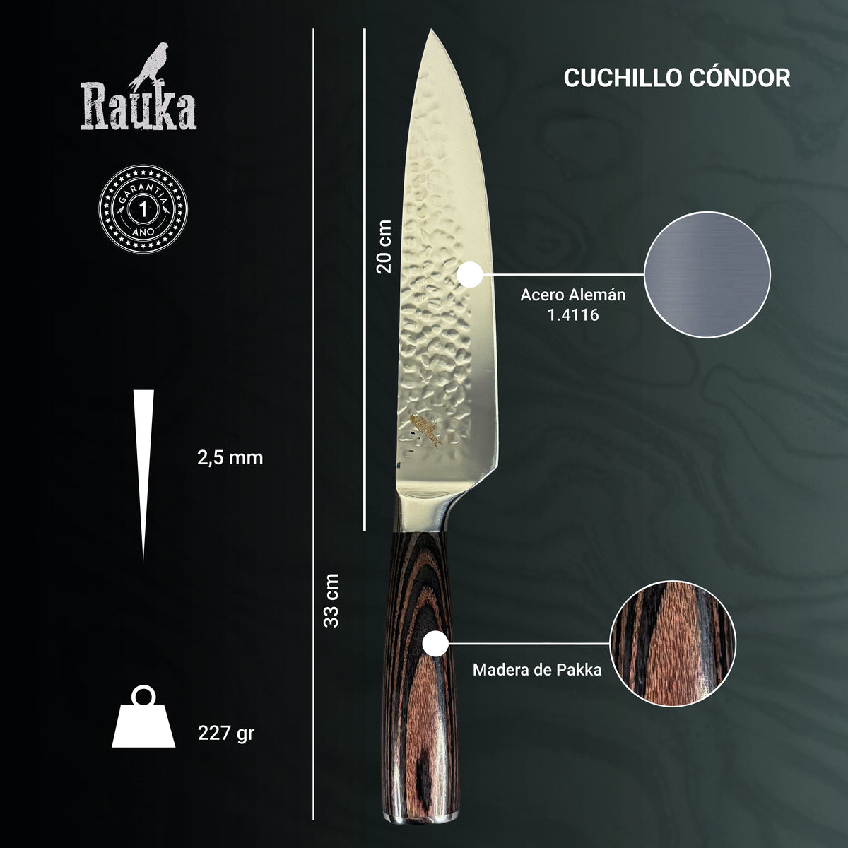 Cuchillo Parrillero de Acero Inoxidable 33cm "Condor"