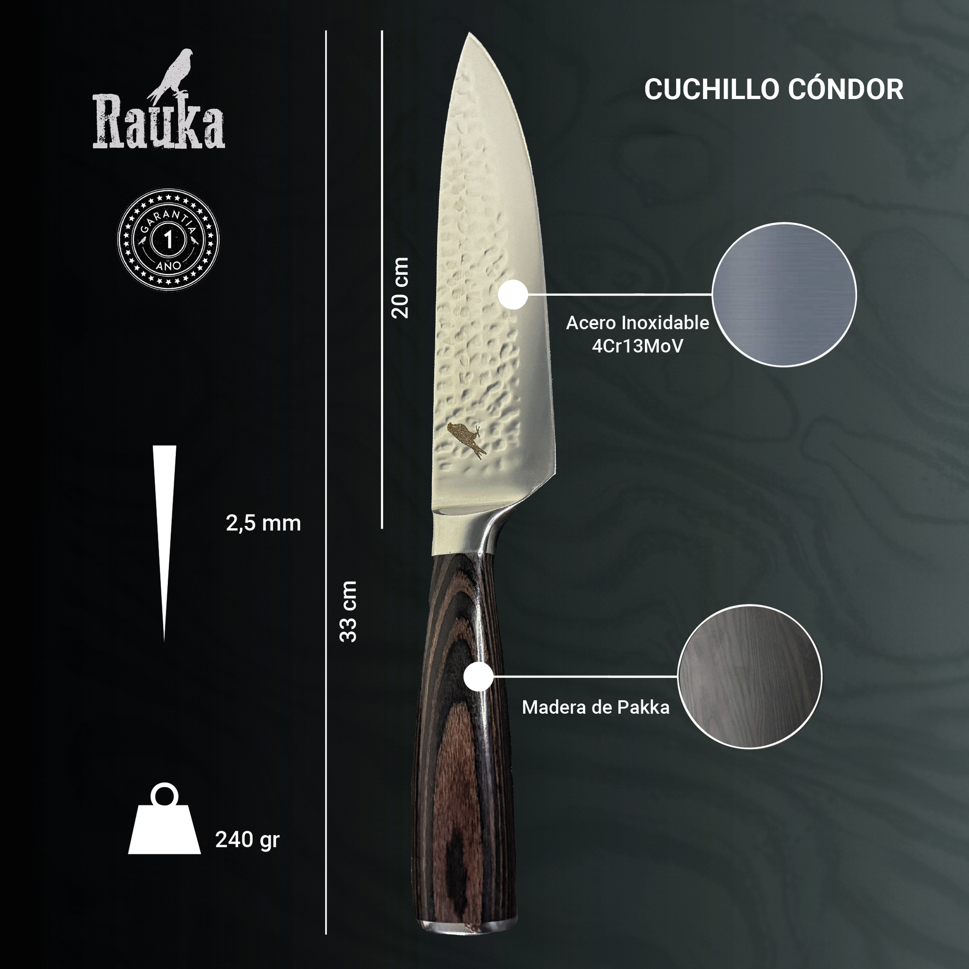 Ficha técnica Cuchillo Parrillero de Acero Inoxidable 33cm "Condor"