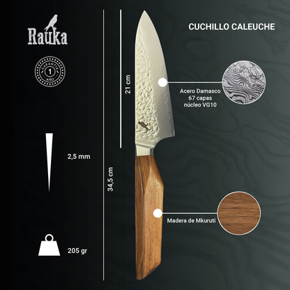 Ficha técnica Cuchillo de Cocina Chef de Acero Damasco 34,5cm "Caleuche"