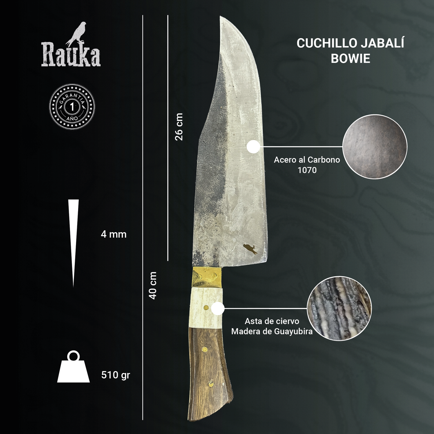 Ficha técnica Cuchillo Bowie 40cm "Jabalí"