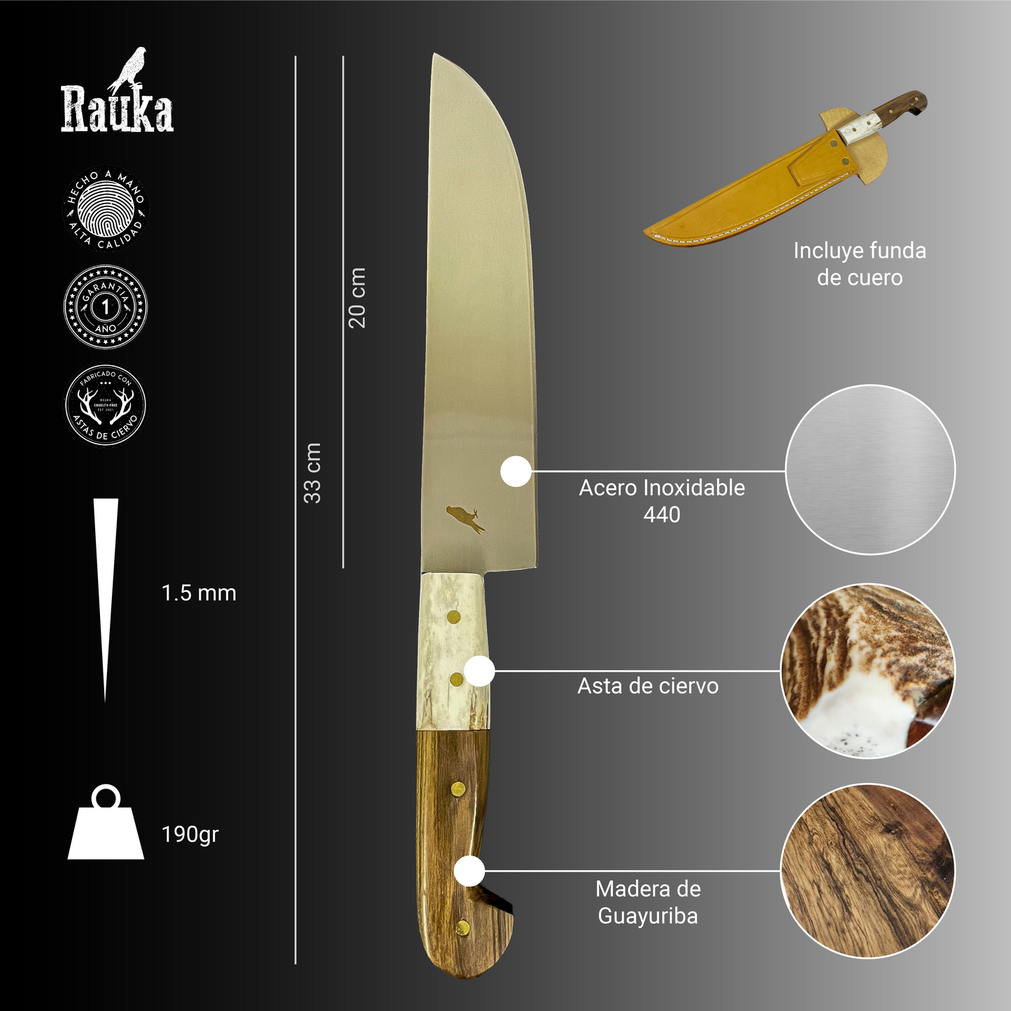 Ficha técnica Cuchillo de Cocina 33cm "Martín Pescador"