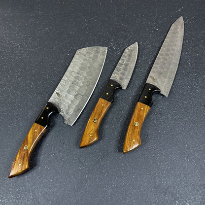 Set de 3 Cuchillos de Cocina de Acero Damasco "Huerquehuito"