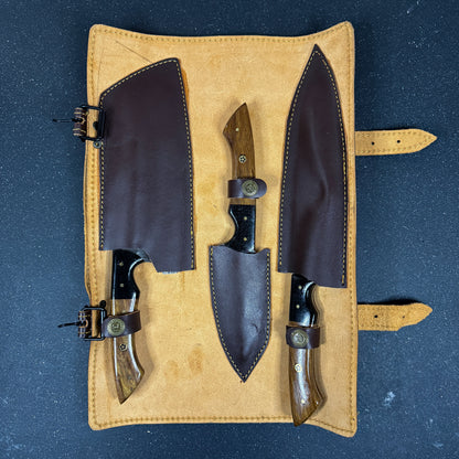 Set de 3 Cuchillos de Cocina de Acero Damasco "Huerquehuito"
