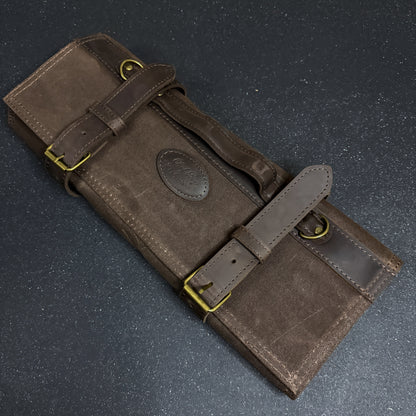 Estuche Profesional para 12 Cuchillos en Lona Encerada y Cuero “Morral Café”