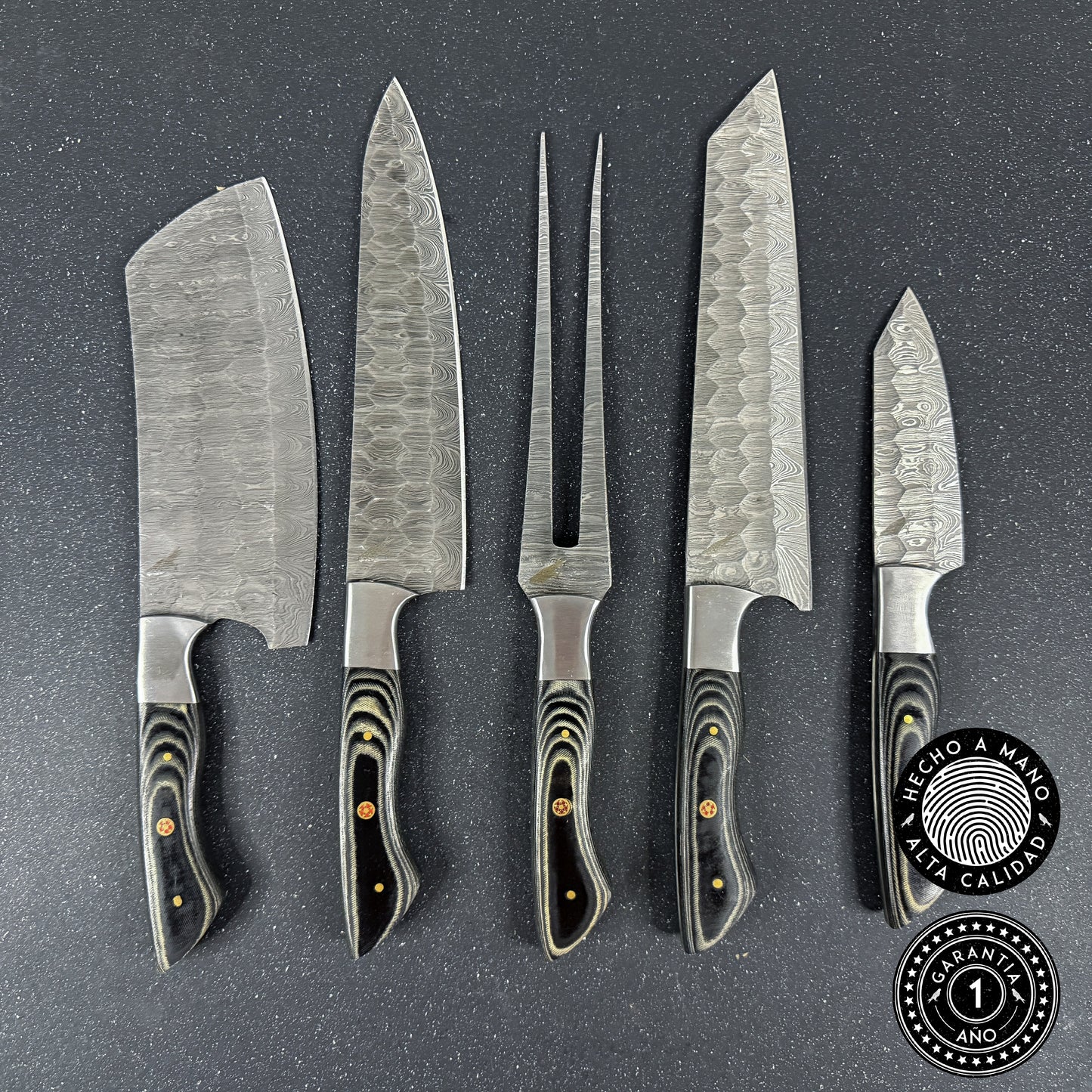 Set de 5 Cuchillos de Cocina de Acero Damasco "Chaltén"