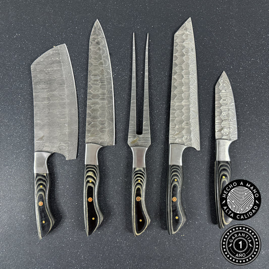 Set de 5 Cuchillos de Cocina de Acero Damasco "Chaltén"