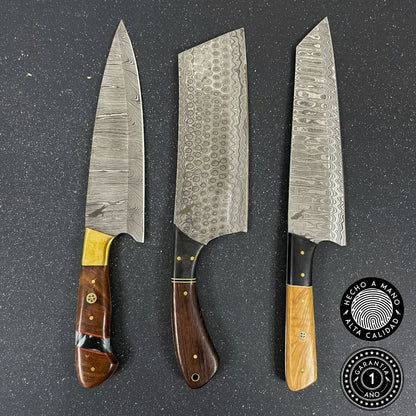 Pack 3 cuchillos Damascos "Maihue" / "Cucao" / "Colico"
