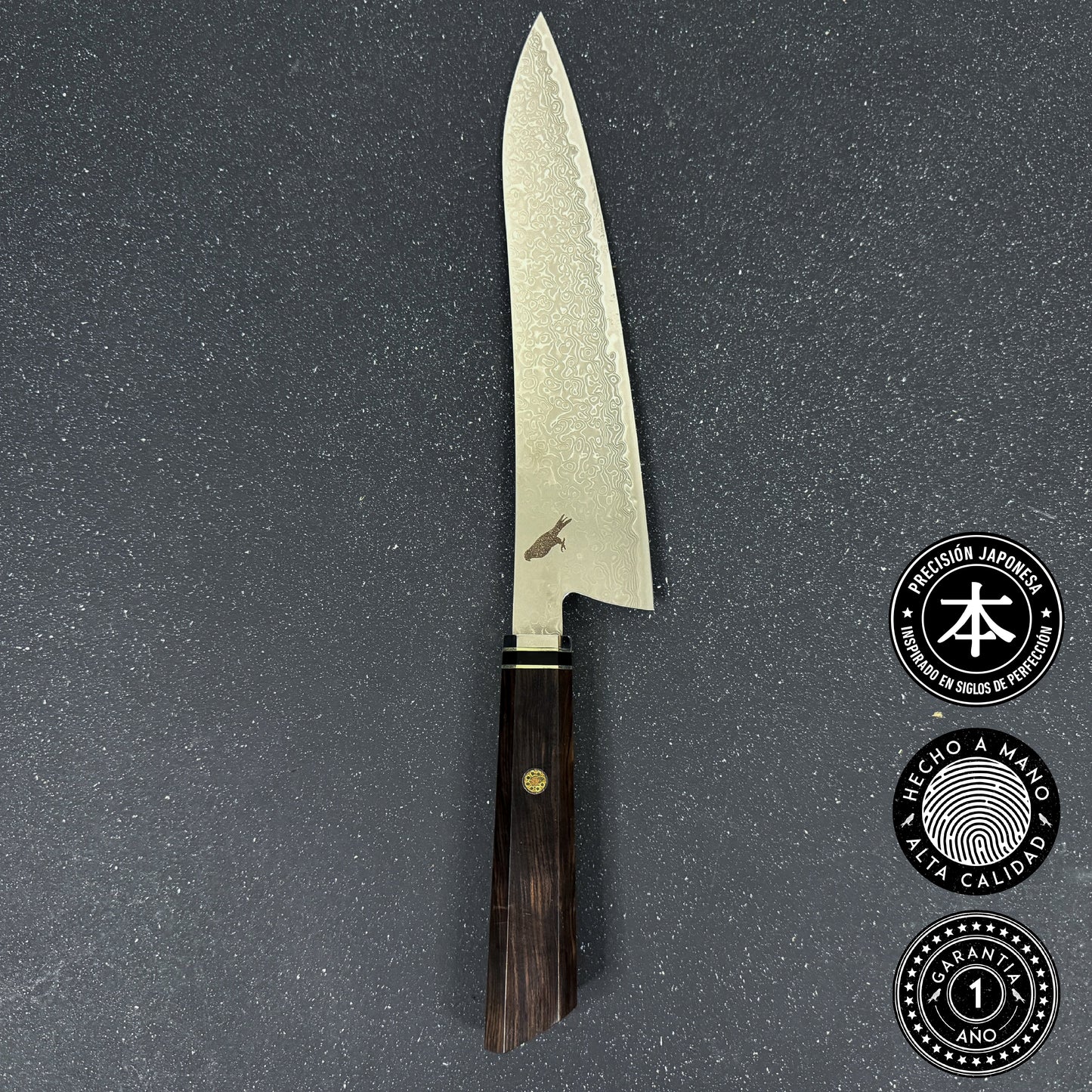 Cuchillo de Chef de Acero Damasco 35cm "Taku" + Caja de Madera Premium