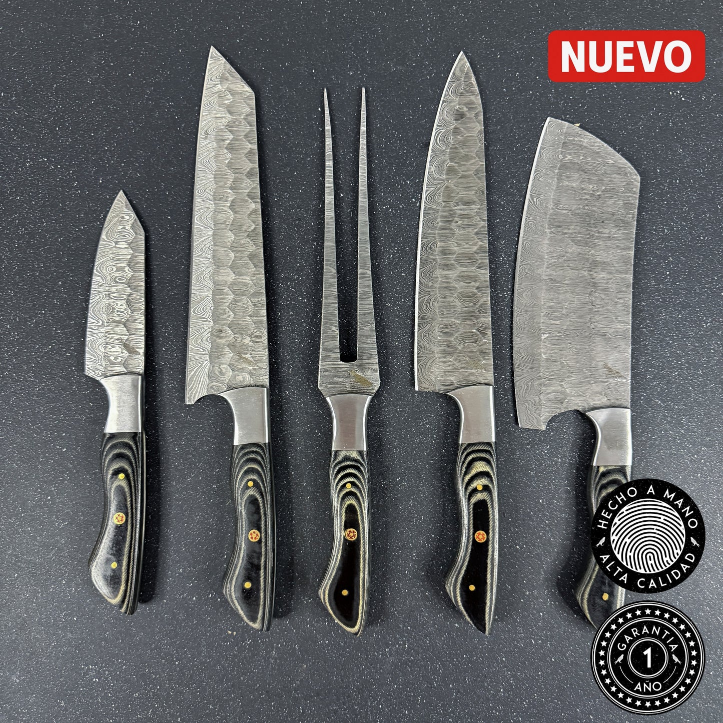 Set de 5 Cuchillos de Cocina de Acero Damasco "Chaltén"