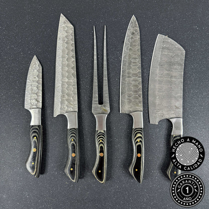 Set de 5 Cuchillos de Cocina de Acero Damasco "Chaltén"