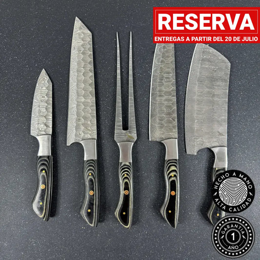 Set de 5 Cuchillos de Cocina de Acero Damasco "Chaltén"