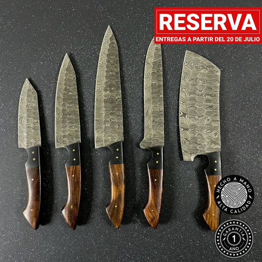 Set de 5 Cuchillos de Cocina de Acero Damasco "Huerquehue"