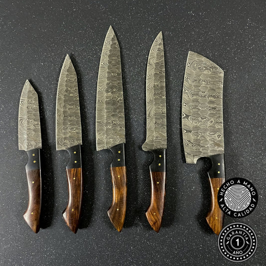 Set de 5 Cuchillos de Cocina de Acero Damasco "Huerquehue"