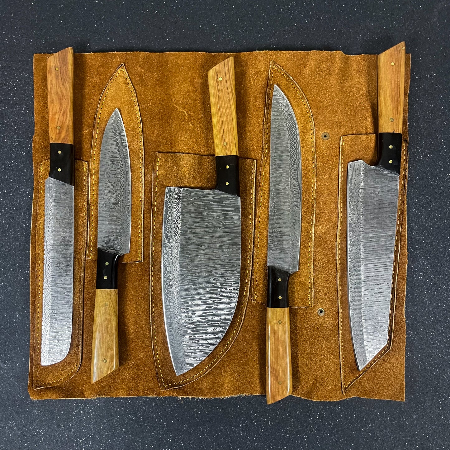 set de 5 cuchillos de cocina de acero damasco