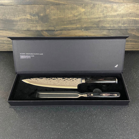 Set parrillero Cóndor Rauka - cuchillo 20cm y pincho en caja de regalo