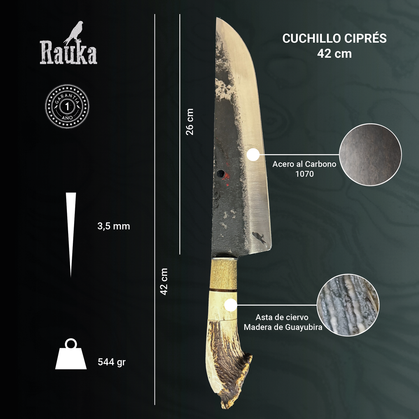Vista de detalle del Cuchillo Parrillero 42cm “Ciprés“