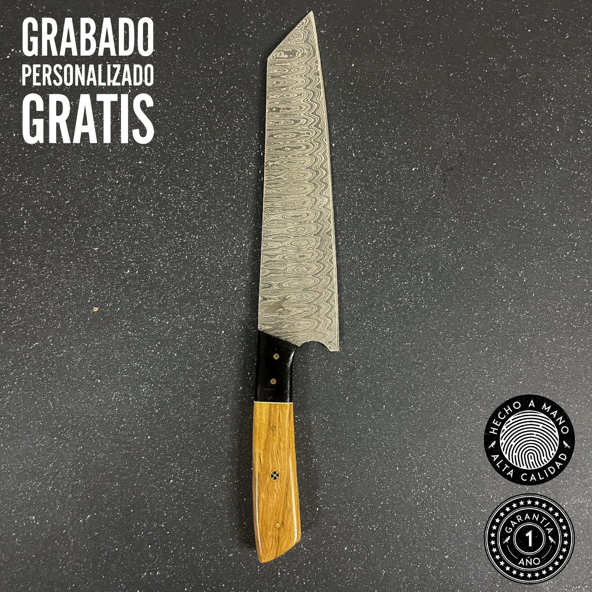 Cuchillo Maihue Damasco con funda de cuero