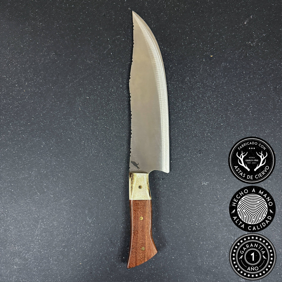 Cuchillo Bowie Parrillero Carancho 37cm en acero inoxidable 440 con empuñadura de espino y asta de ciervo - Rauka