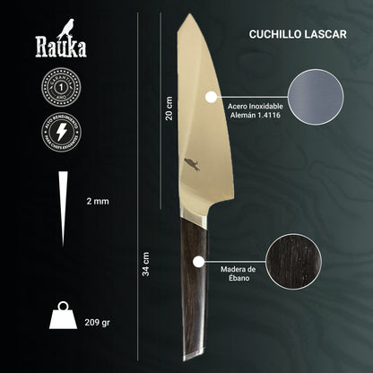 Ficha técnica de cuchillo de chef de cocina de acero inoxidable 34 cm Lascar Rauka