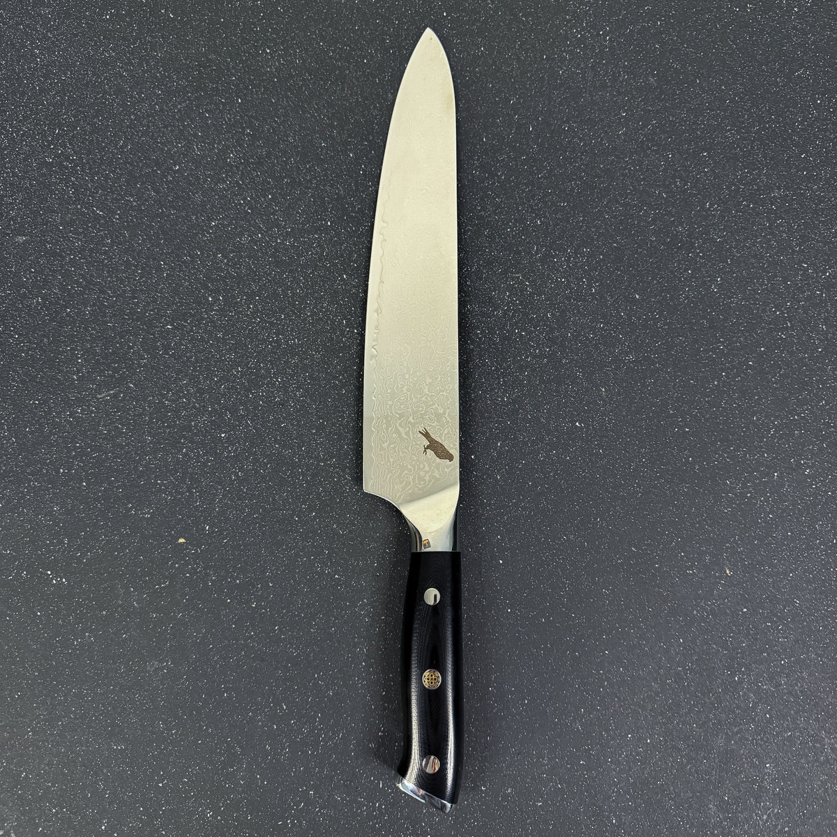 Vista completa de cuchillo de cocina/parrilla de acero damasco 37 cm Mate Rauka