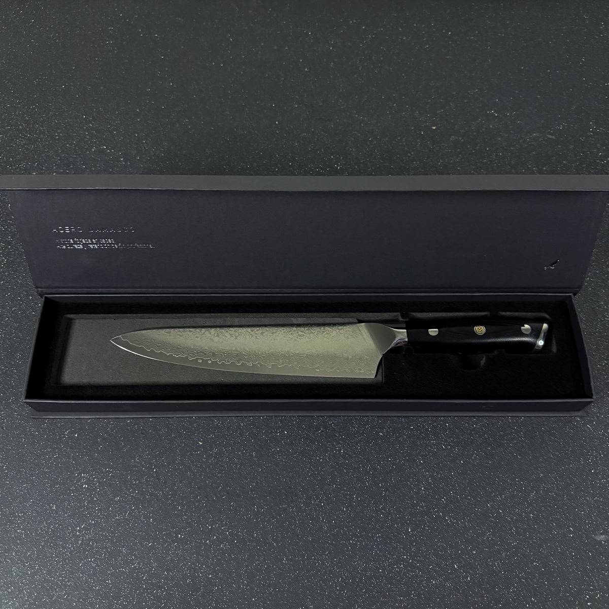 Vista lateral de cuchillo de cocina/parrilla de acero damasco 37 cm Mate Rauka