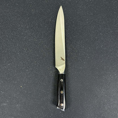 Cuchillo Slicing Rauka Copahue con hoja de acero alemán y mango de madera Pakka, ideal para cortes finos de carne