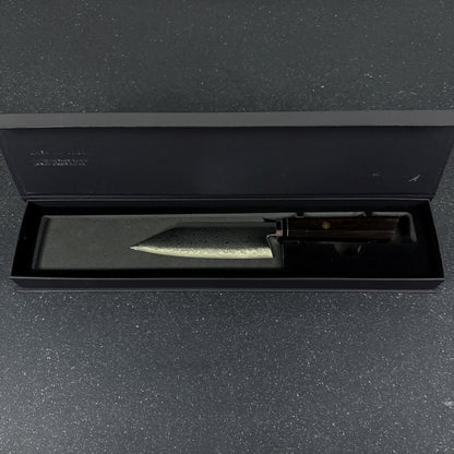 Vista lateral de cuchillo japonés bunka damasco 27 cm Tsuki Rauka