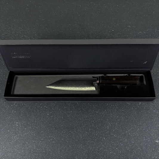 Vista lateral de cuchillo japonés bunka damasco 27 cm Tsuki Rauka