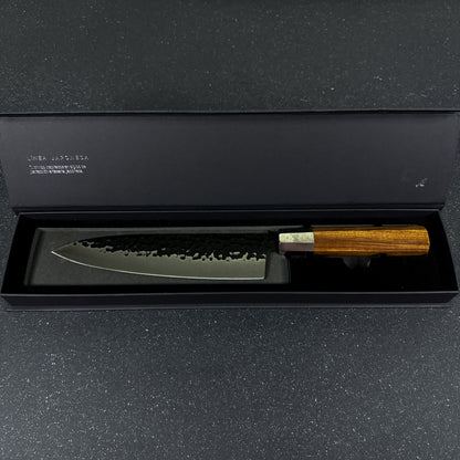 Vista lateral de cuchillo japonés de chef de acero inoxidable 35 cm Mizu Rauka