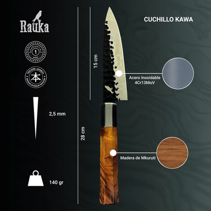 Ficha técnica de cuchillo japonés de cocina de acero inoxidable 28 cm Kawa Rauka