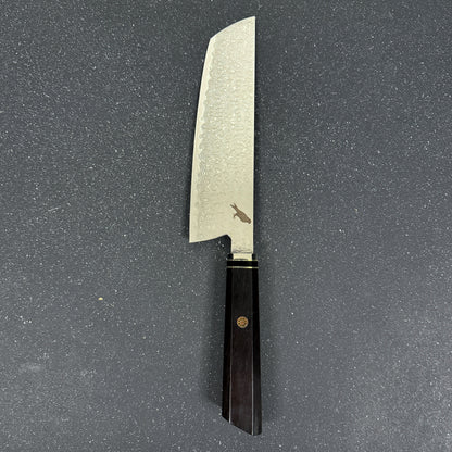 Vista completa de cuchillo japonés nakiri damasco 32 cm Tora Rauka