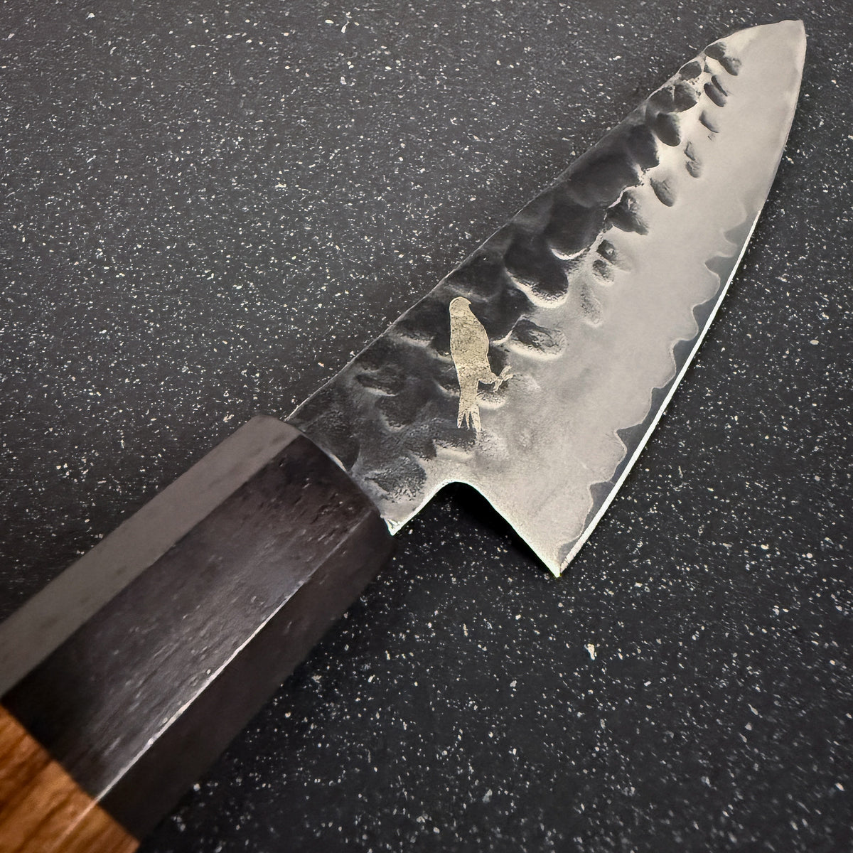 Vista de conjunto de cuchillo japonés puntilla damasco 3 capas 24,5 cm Akira Rauka